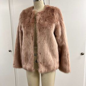 Women's Blush Pink Faux Fur Collarless Jacket - Size 2